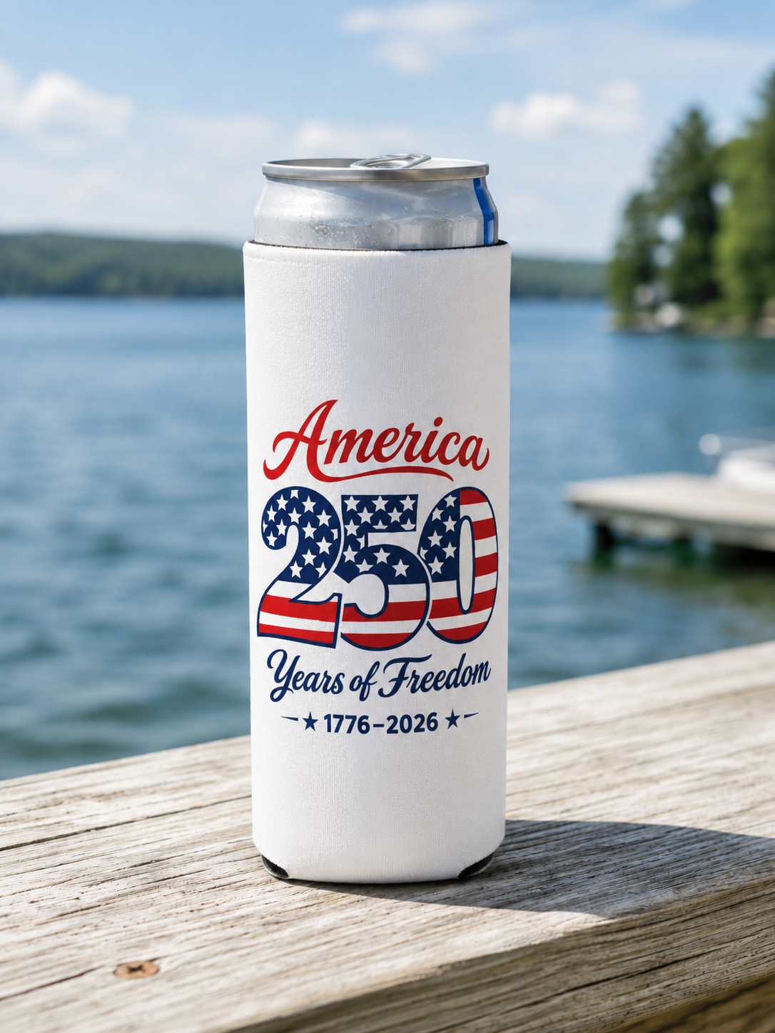 America 250 Years of Freedom Slim Can Koozie
