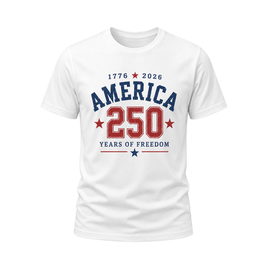 America 250 Years of Freedom T-Shirt - 1776-2026 Collegiate Patriotic Tee