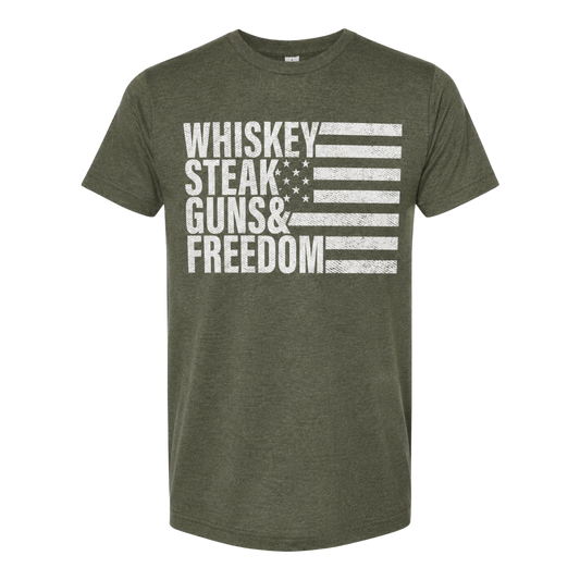 Whiskey Steak Guns & Freedom T-Shirt - America 250 Patriotic Tee