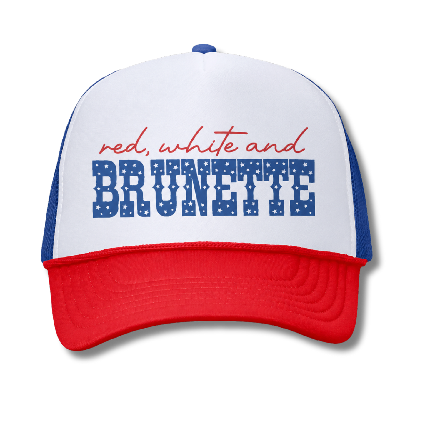 Red, White and Brunette Trucker Hat - America 250 Patriotic